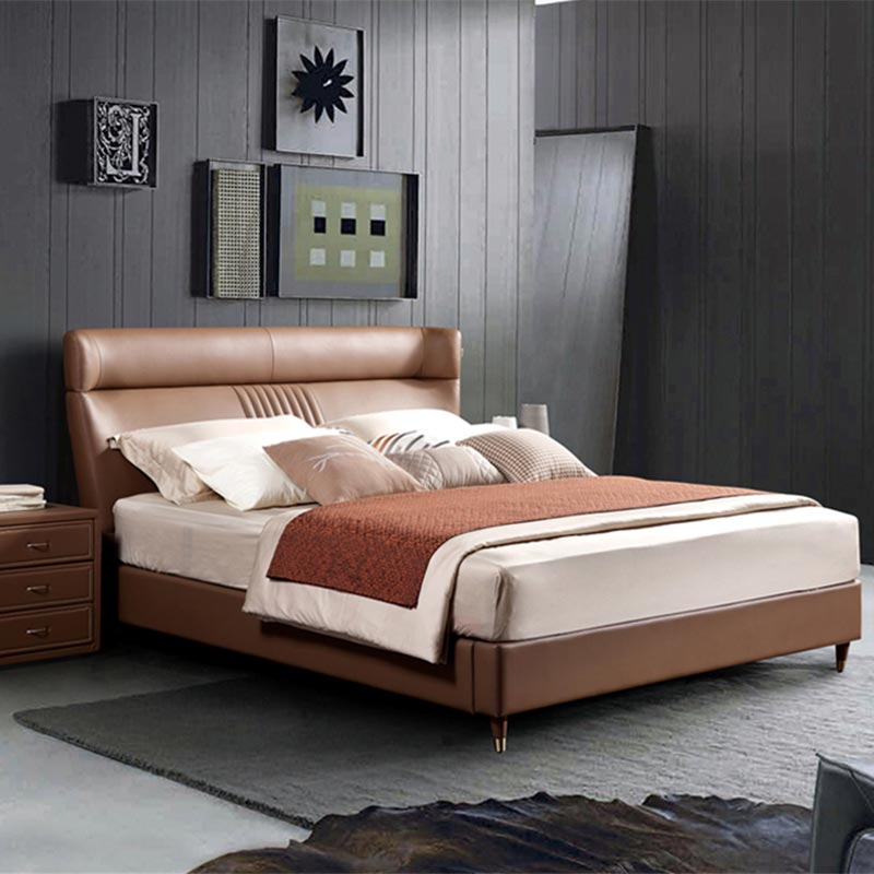Cama estofada minimalista em couro italiano